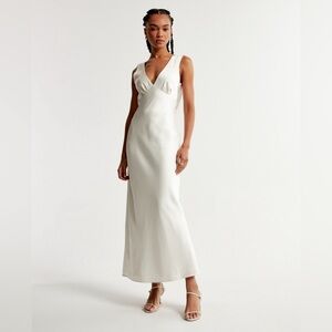 White Plunge Cowl Back Maxi Dress